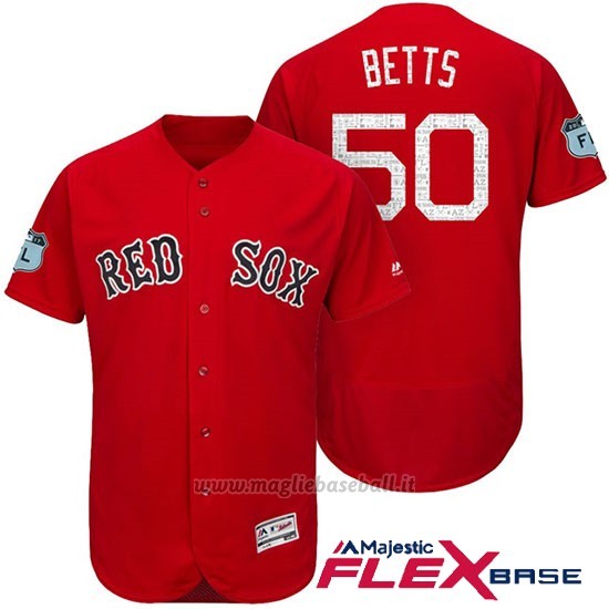 Maglia Baseball Uomo Boston Red Sox 50 Mookie Betts Rosso 2017 Allenamento Primaverile Flex Base Giocatore